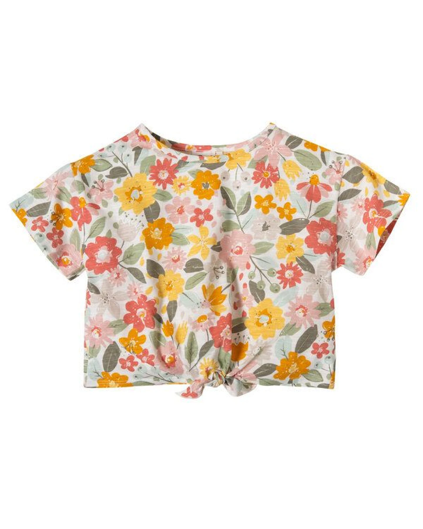 People Wear Organic Kurzarmshirt mit Knotendetail, bedruckt mit Dschungelblumen , aus Bio-Baumwolle – Ansicht 2