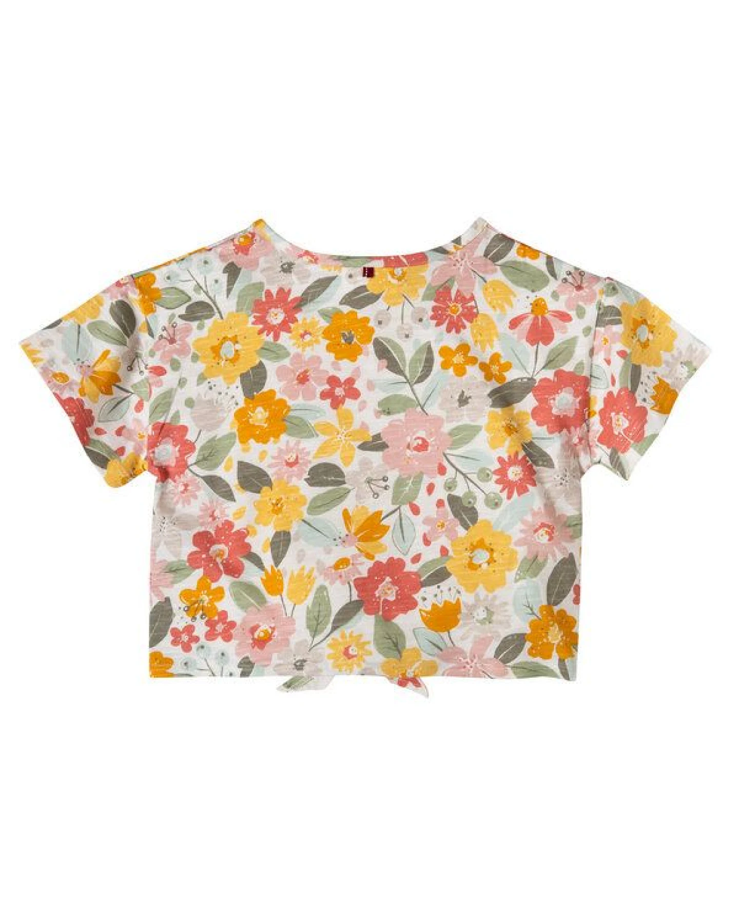 People Wear Organic Kurzarmshirt mit Knotendetail, bedruckt mit Dschungelblumen , aus Bio-Baumwolle – Ansicht 3