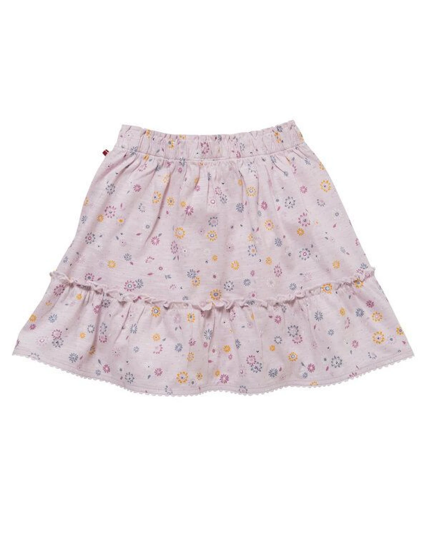 People Wear Organic Jersey Rock mit angesetztem gerüschtem Saum, blass violett bedruckt mit Frühlingsblumen, aus Bio-Baumwolle – Ansicht 2