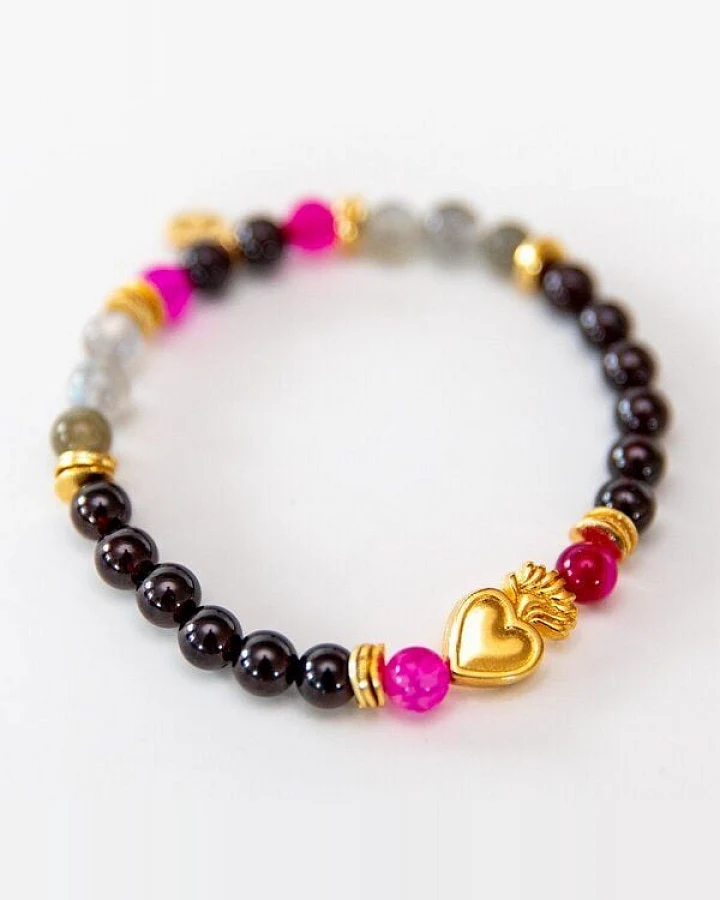 Divasya Armband "Golden Heart" mit Granat & Mondstein