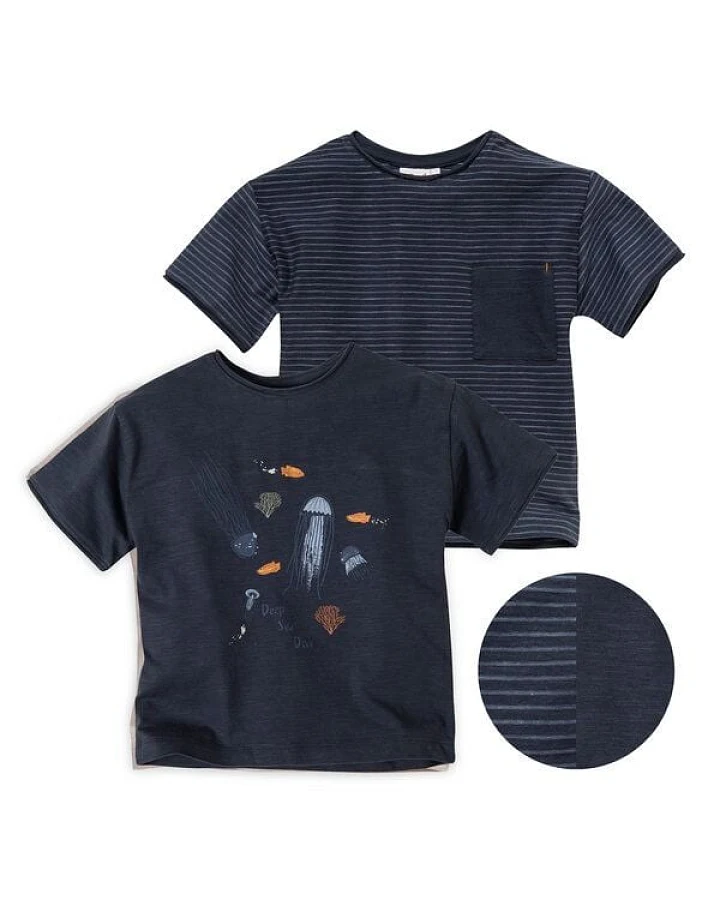 People Wear Organic Doppelpack T-Shirts, dunkelblau mit Quallenprint; Bio-Baumwolle