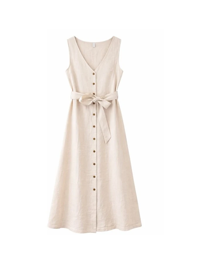 Mazine - Women's Sleeveless Linen Maxi Dress - Kleid Gr L beige