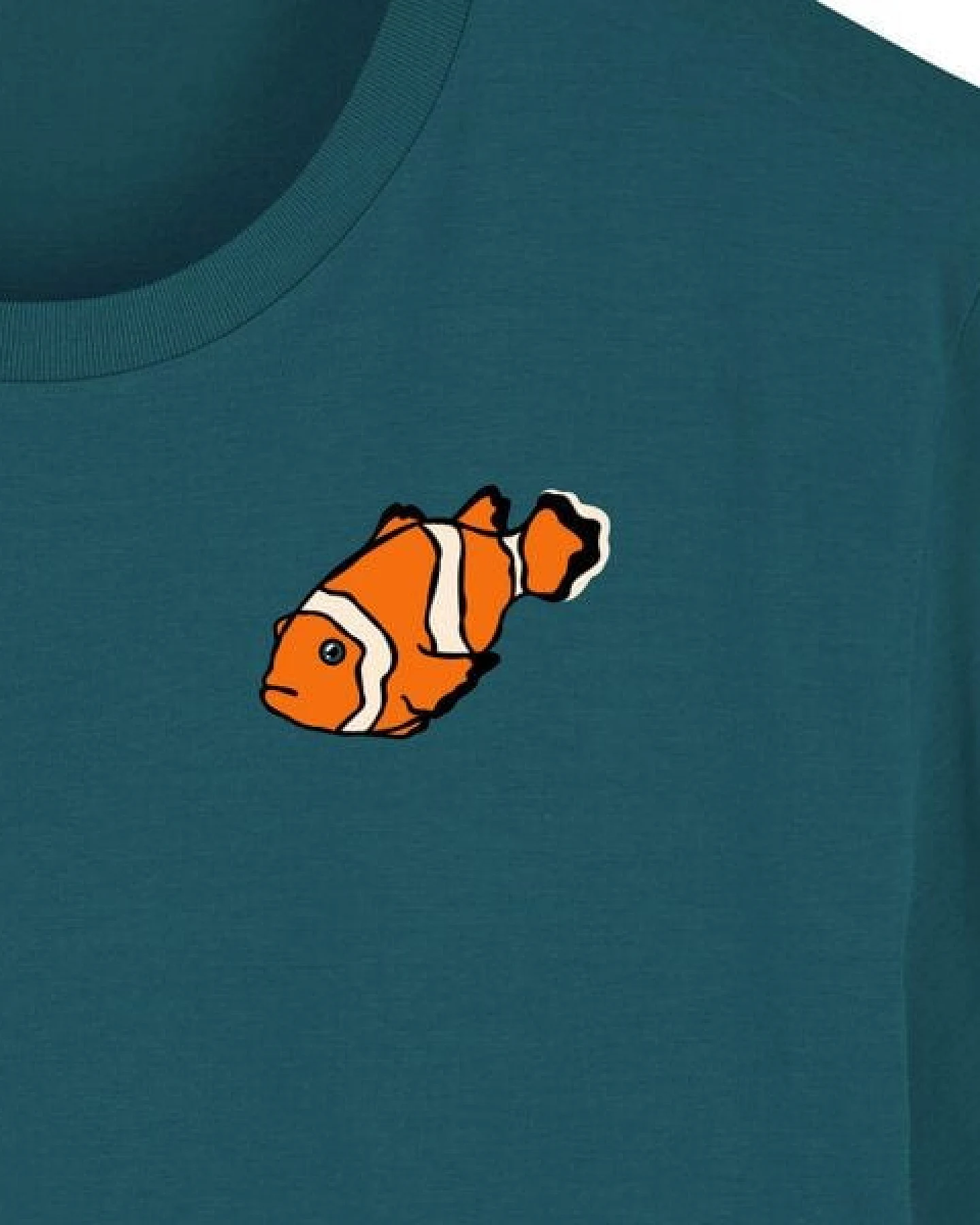Spangeltangel T-Shirt bedruckt, "Clownfisch", nachhaltig, Biobaumwolle, Brustprint, Herren, Männer, bio, Tiere, Fische, Meer, Ozean – Ansicht 2