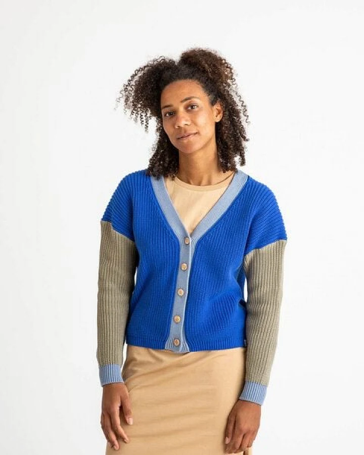Matona Farbenfrohe Strickjacke für Frauen aus Bio-Baumwolle / Color Block Cardigan