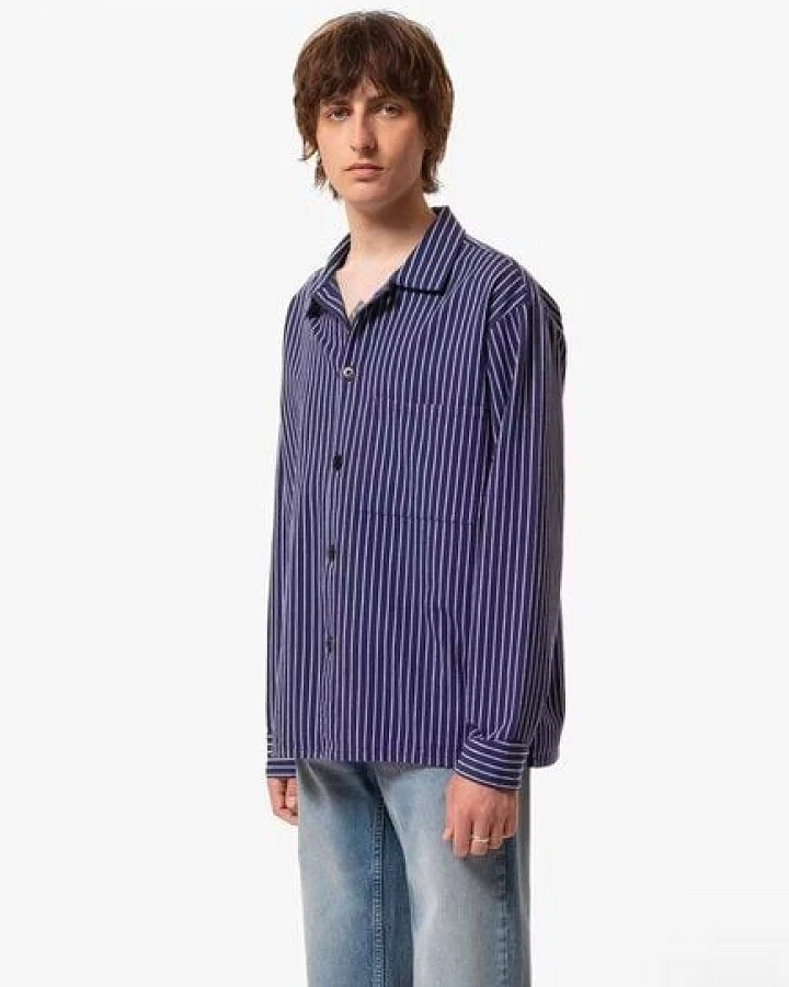 Nudie Jeans Berra Striped Worker Shirt - Blue