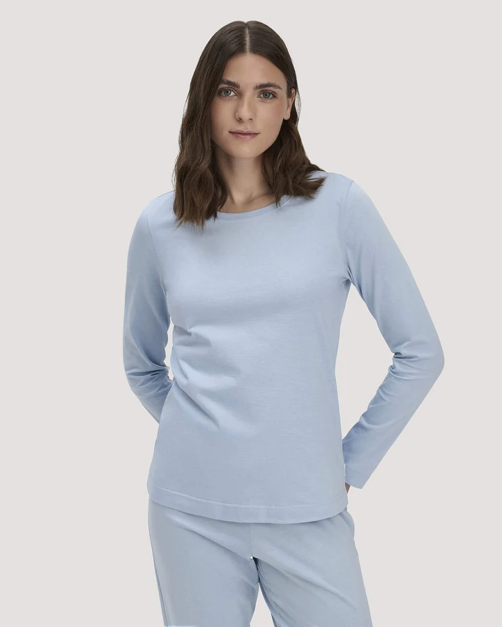 hessnatur Damen Schlaf Shirt PURE COTTON aus Bio-Baumwolle - blau - Größe 34