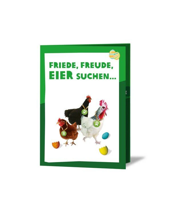 OxfamUnverpackt Spenden-Geschenk "Gackernde Hühner" (Osterkarte mit Magnet)