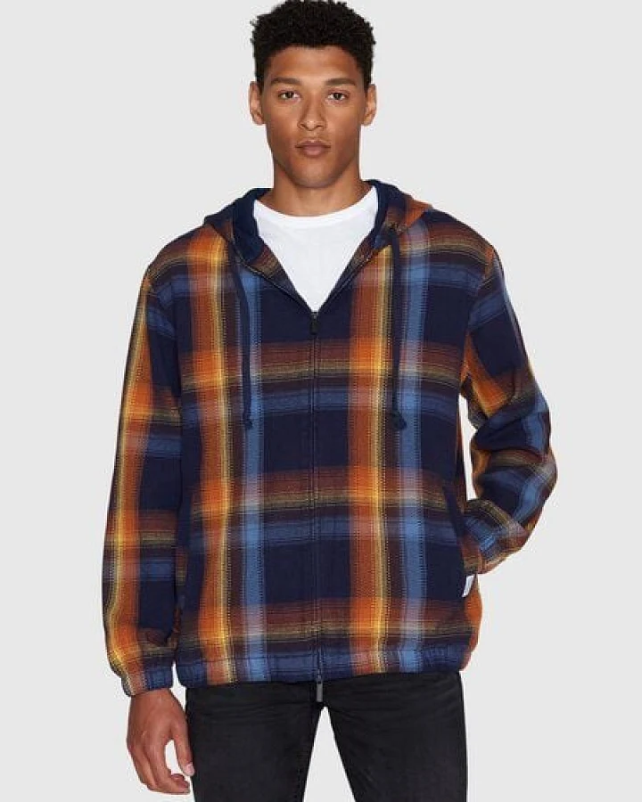KnowledgeCotton Apparel Jacke CHECKED HOODIE TWILL aus Bio-Baumwolle