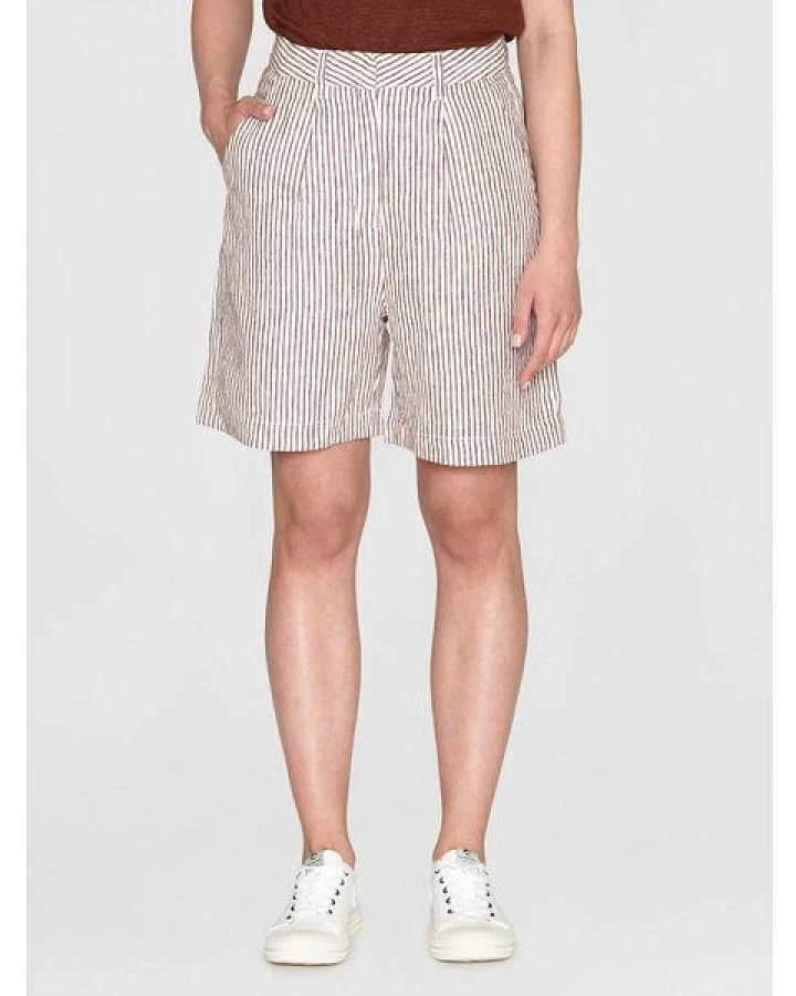 KnowledgeCotton Apparel Weite High-Waist Shorts STRIPED POSEY aus Bio-Leinen