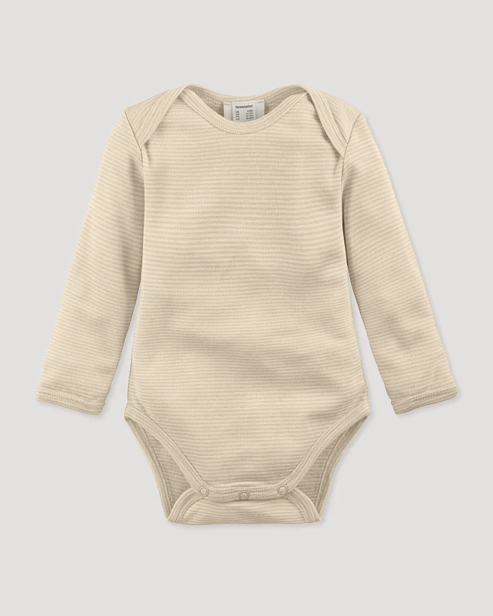 hessnatur Baby Body Langarm aus Bio-Merinowolle mit Seide - beige - Größe 74/80