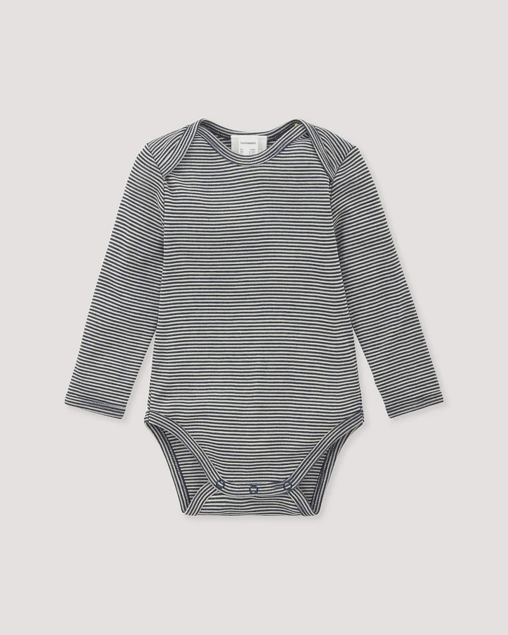 hessnatur Baby Body Langarm aus Bio-Merinowolle mit Seide - blau - Größe 62/68