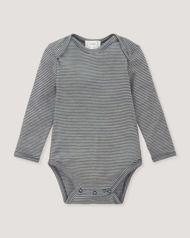 hessnatur Baby Body Langarm aus Bio-Merinowolle mit Seide - blau - Größe 62/68