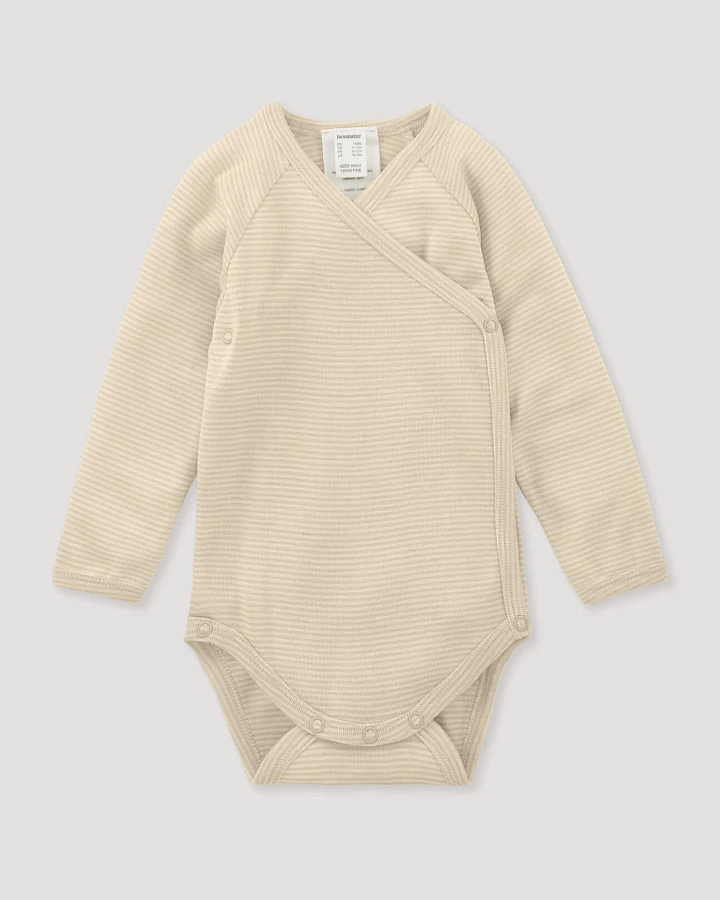 hessnatur Baby Wickelbody Langarm aus Bio-Merinowolle mit Seide - beige - Größe 74/80
