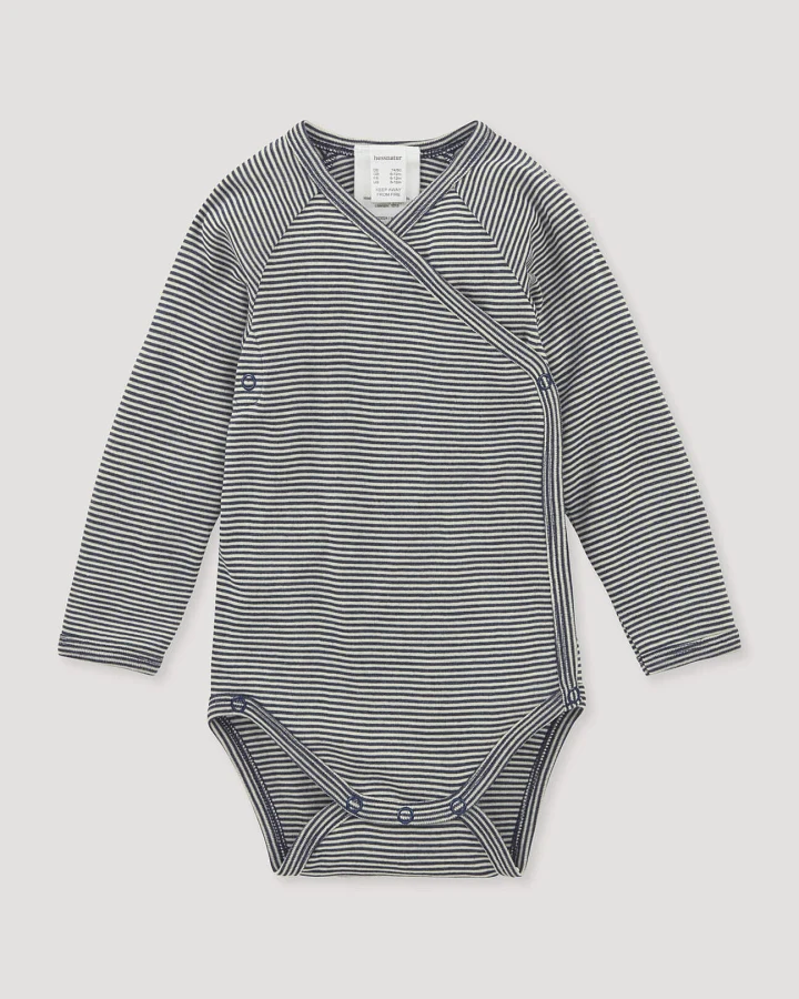 hessnatur Baby Wickelbody Langarm aus Bio-Merinowolle mit Seide - blau - Größe 50/56