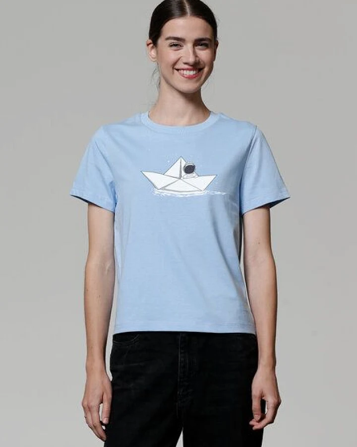 watapparel T-Shirt Frauen Astronaut in paper boat