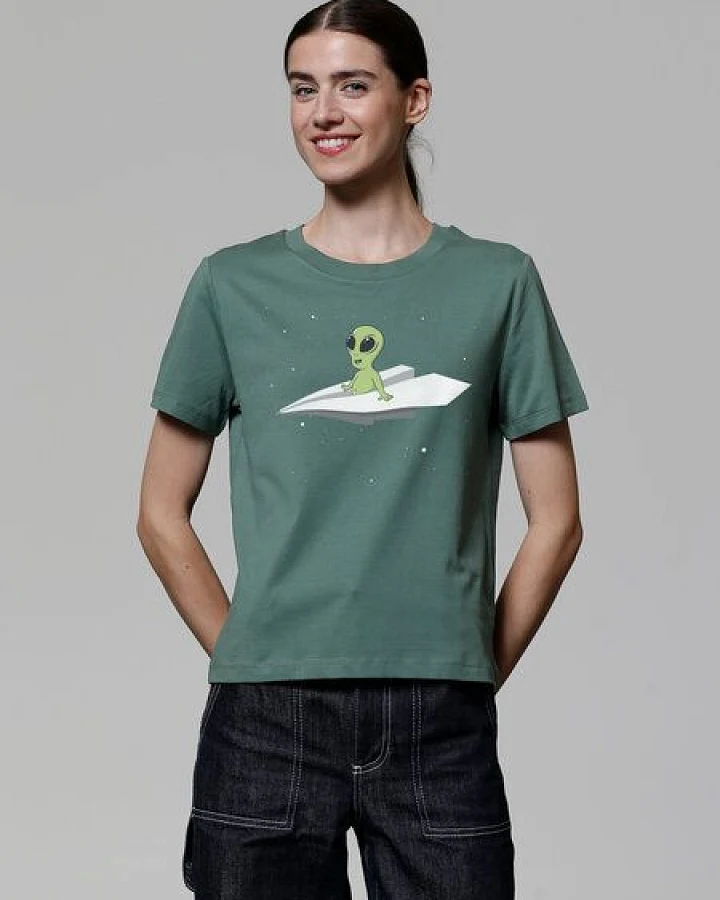 Produktseite: watapparel T-Shirt Frauen Alien on a paper plane