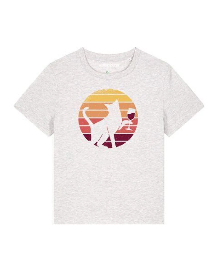 watapparel T-Shirt Frauen Sunset Katze & Rotwein