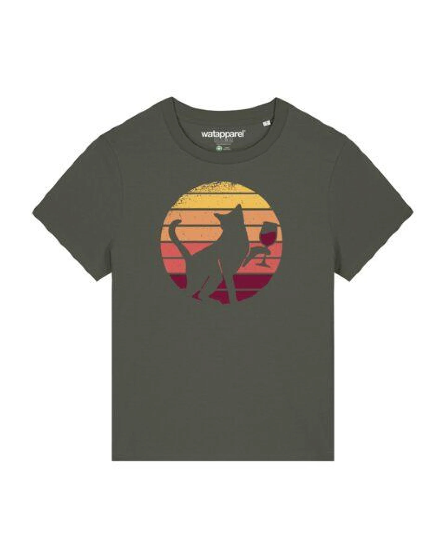 watapparel T-Shirt Frauen Sunset Katze & Rotwein – Ansicht 2