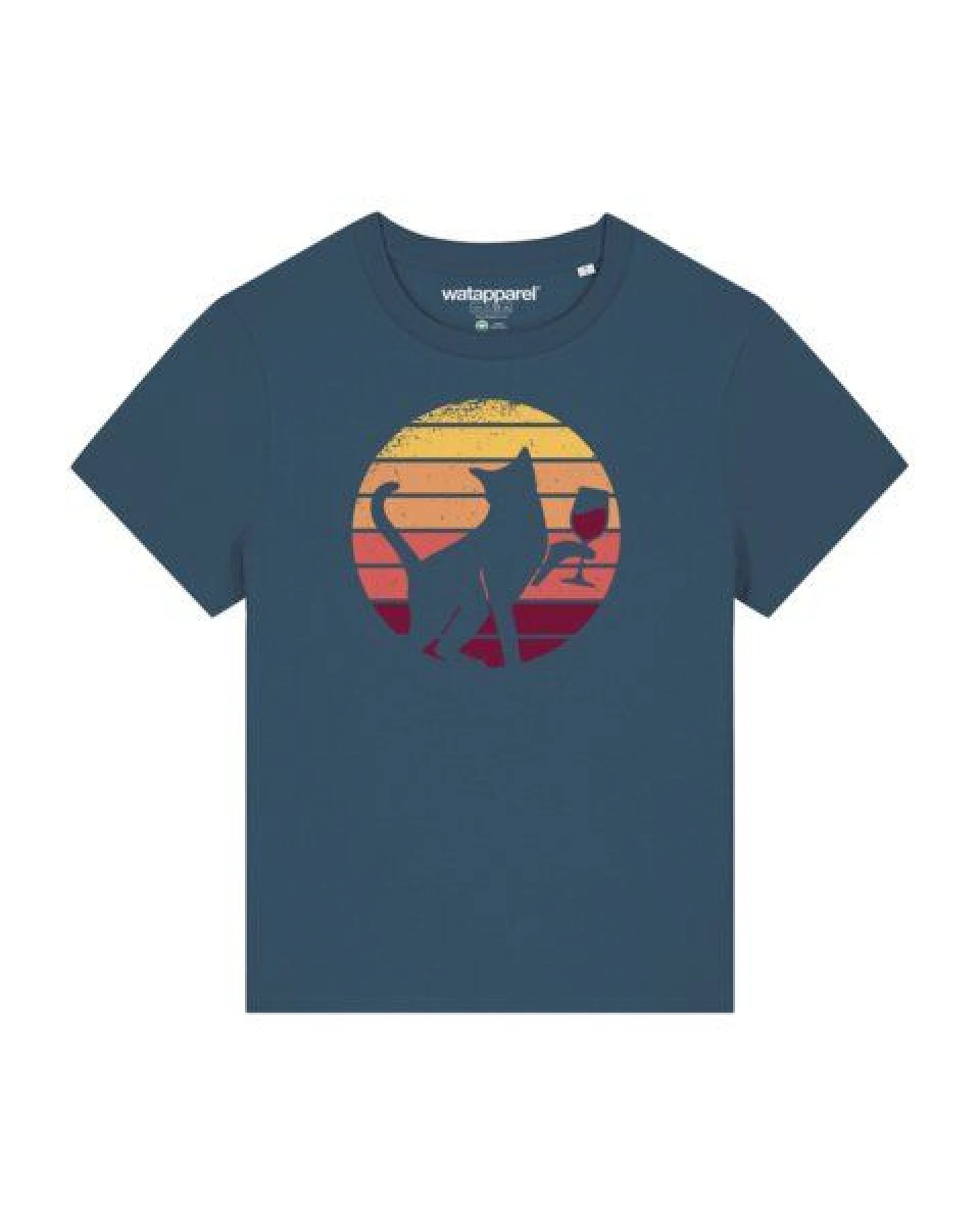 watapparel T-Shirt Frauen Sunset Katze & Rotwein – Ansicht 2