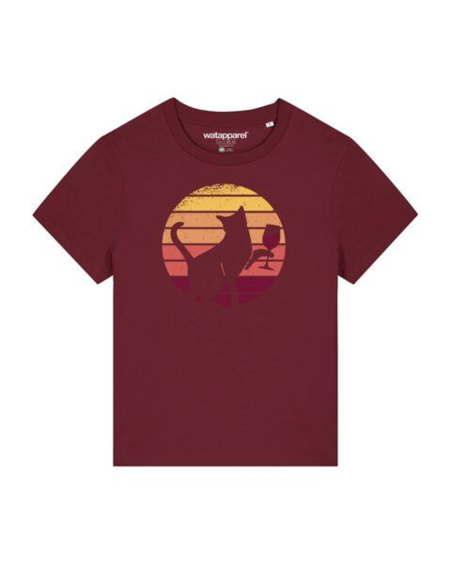 watapparel T-Shirt Frauen Sunset Katze & Rotwein – Ansicht 2