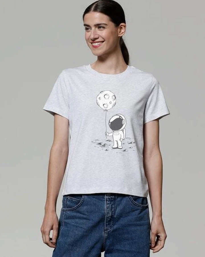 watapparel T-Shirt Frauen Kleiner Astronaut mit Luftballon