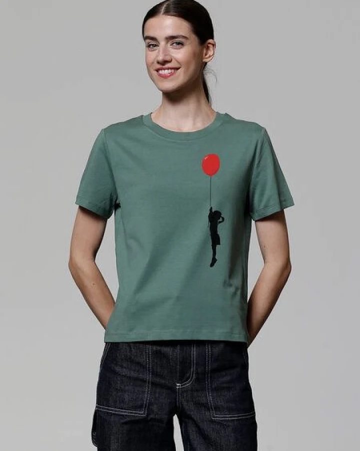 Produktseite: watapparel T-Shirt Frauen Mädchen mit Luftballon (print)