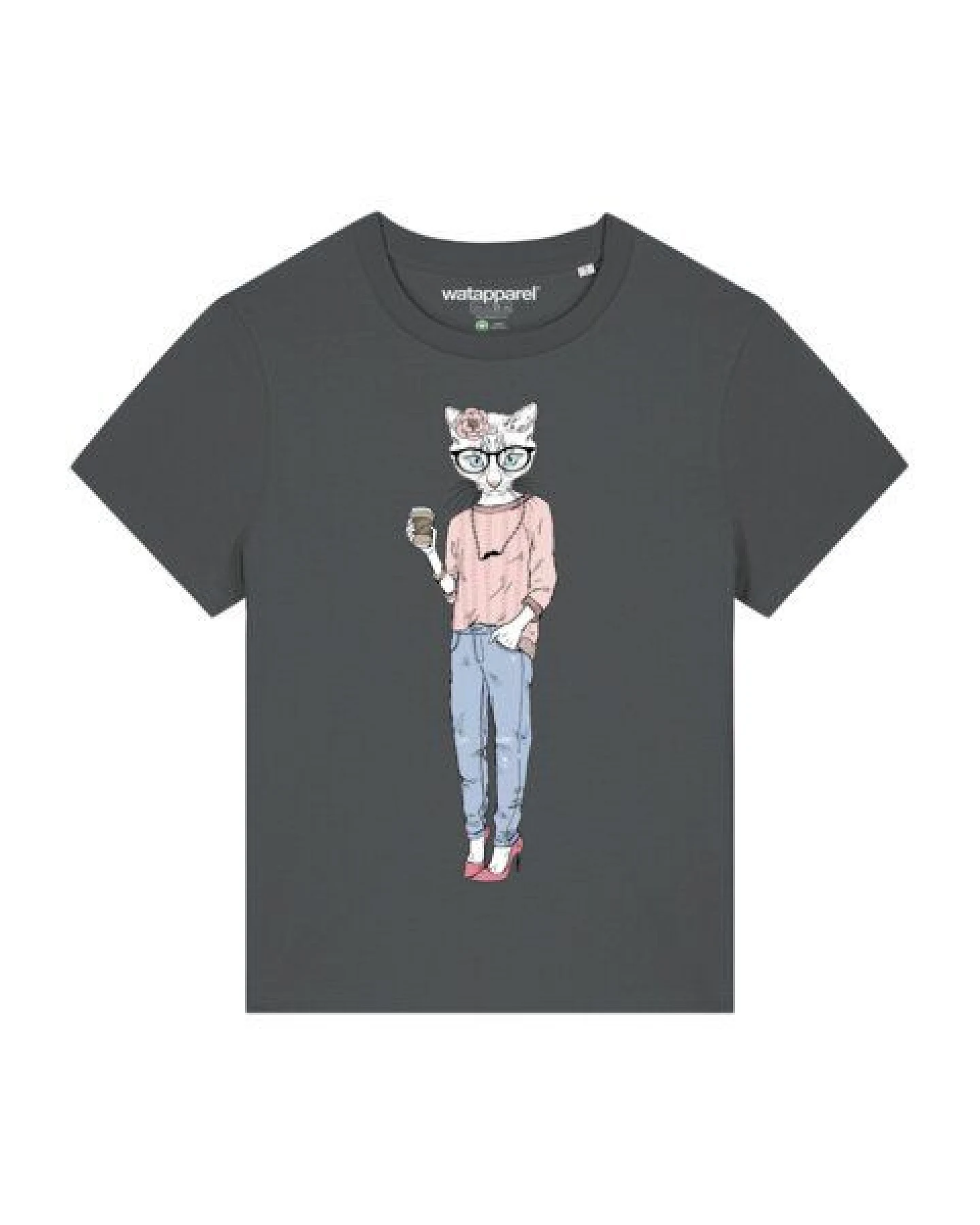 watapparel T-Shirt Frauen Hipster Cat with Moustache – Ansicht 2