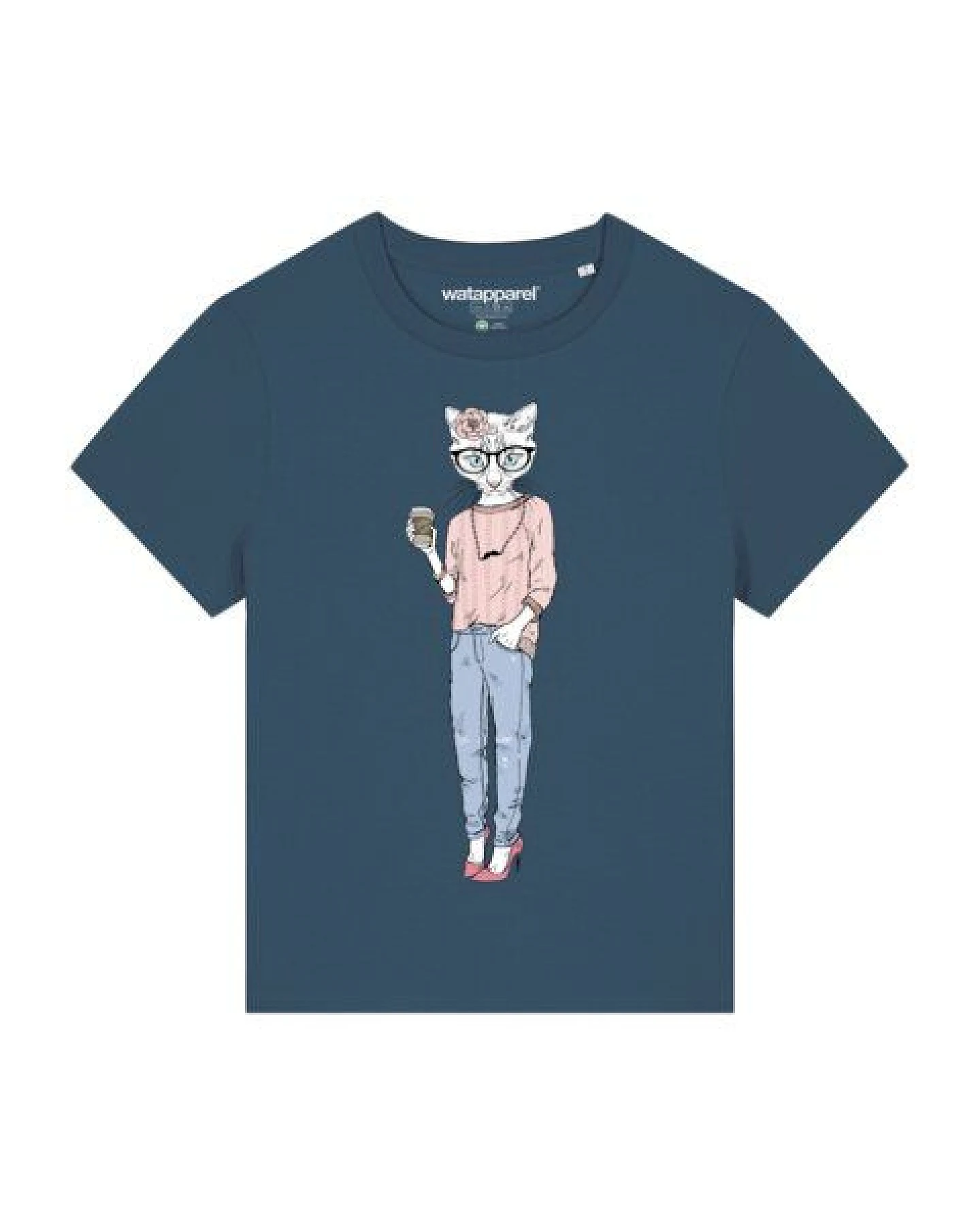 watapparel T-Shirt Frauen Hipster Cat with Moustache – Ansicht 2