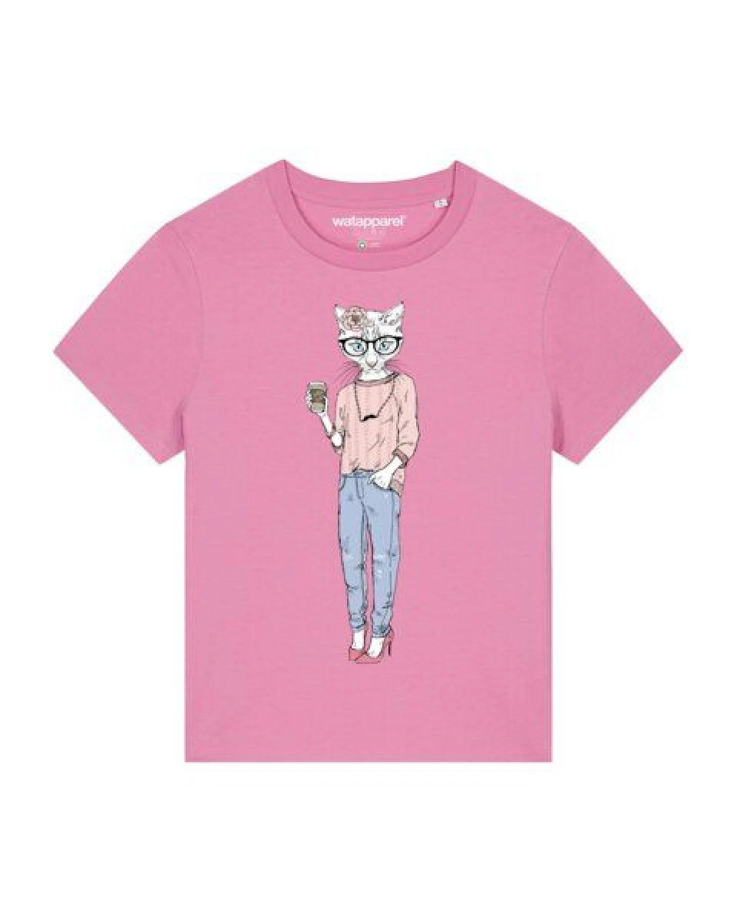 watapparel T-Shirt Frauen Hipster Cat with Moustache – Ansicht 2