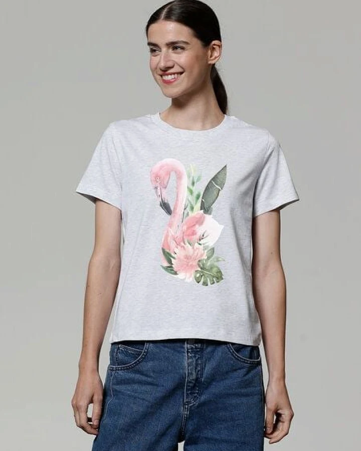 watapparel T-Shirt Frauen Flamingo mit Blumen
