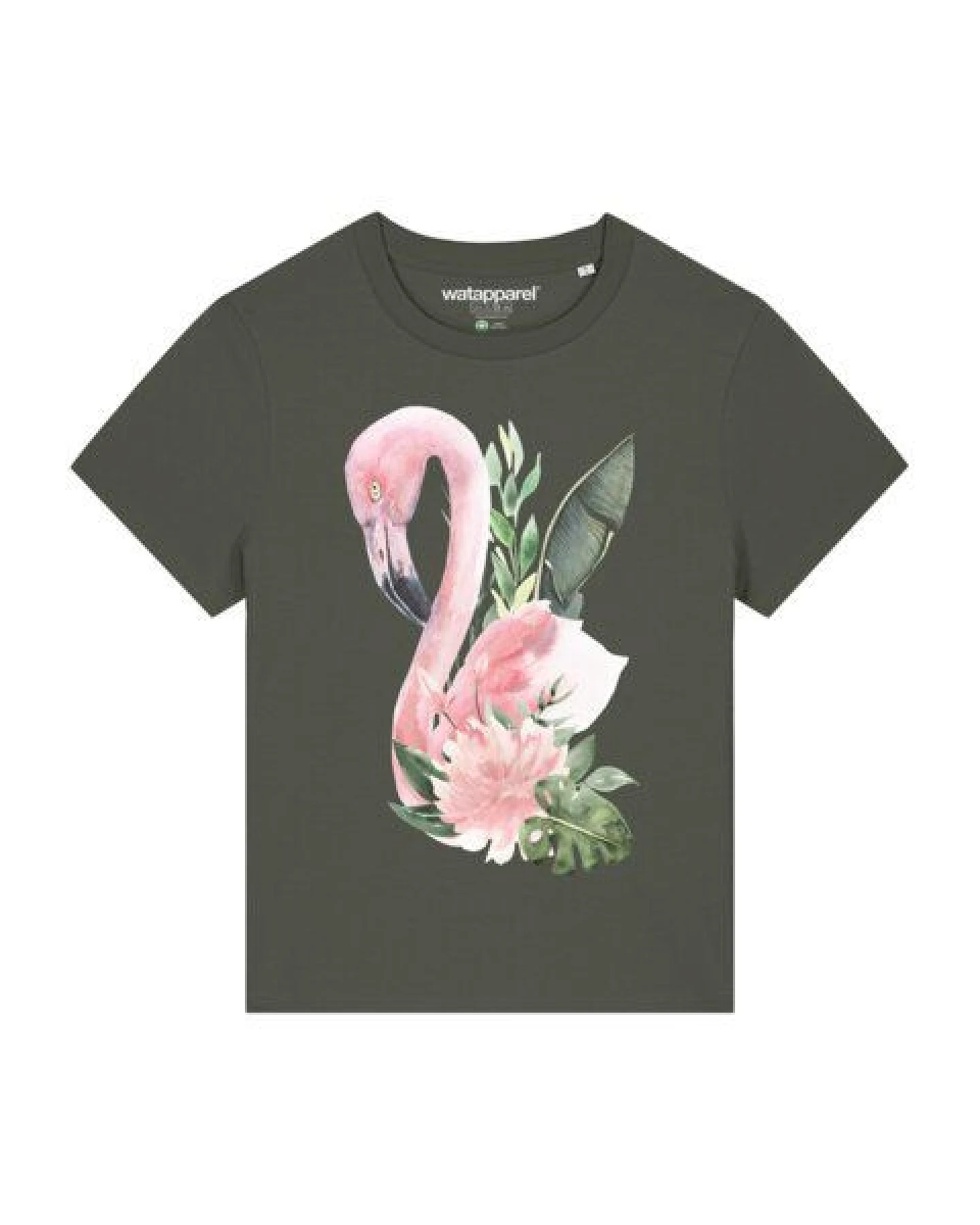 watapparel T-Shirt Frauen Flamingo mit Blumen – Ansicht 2