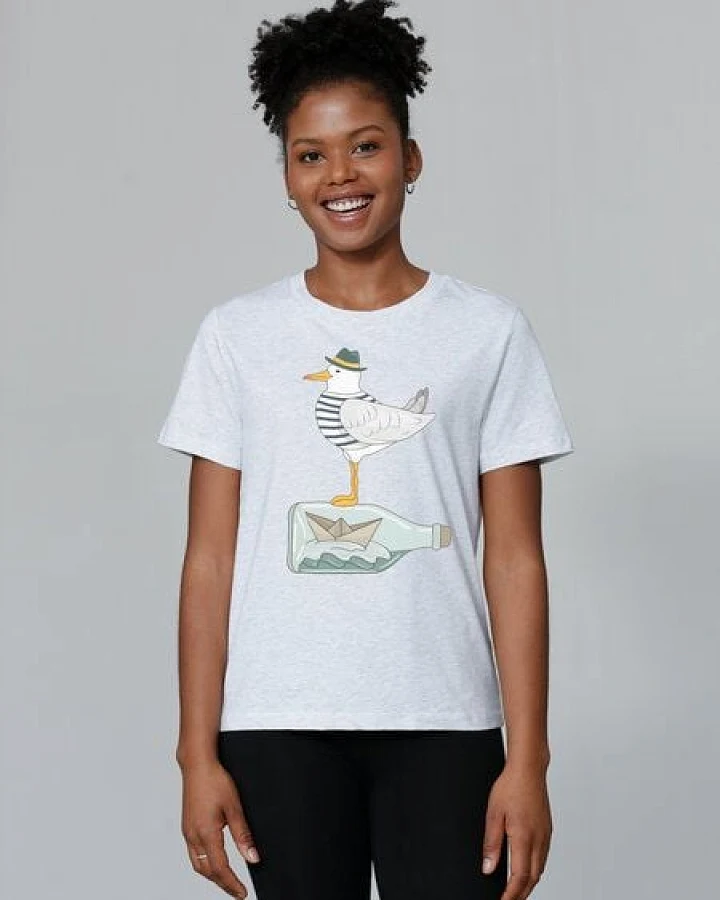 watapparel T-Shirt Frauen Möwe mit Hut
