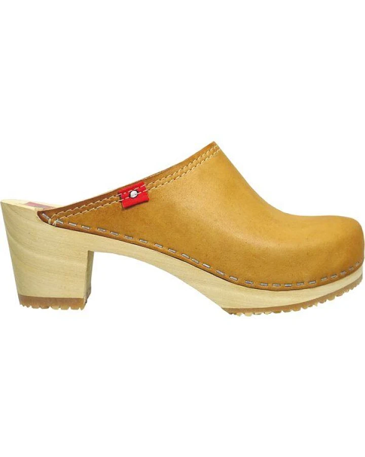 Klox 6 1/2 - Medium Heel Holzclog mit pflanzlich gegerbtem Leder