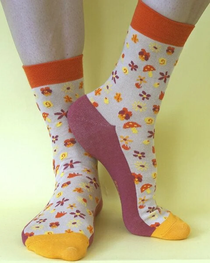 Fräulein Prusselise Flower Power Socke Millefleur beige orange bunt
