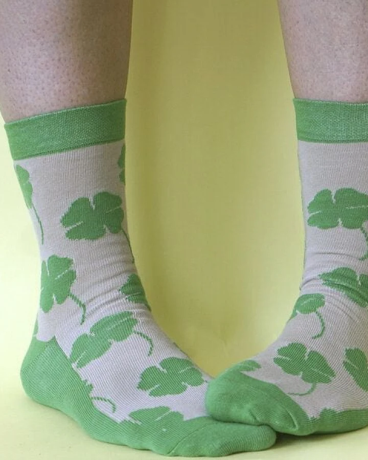 Fräulein Prusselise Kleeblatt Glück Socken grün beige bunt