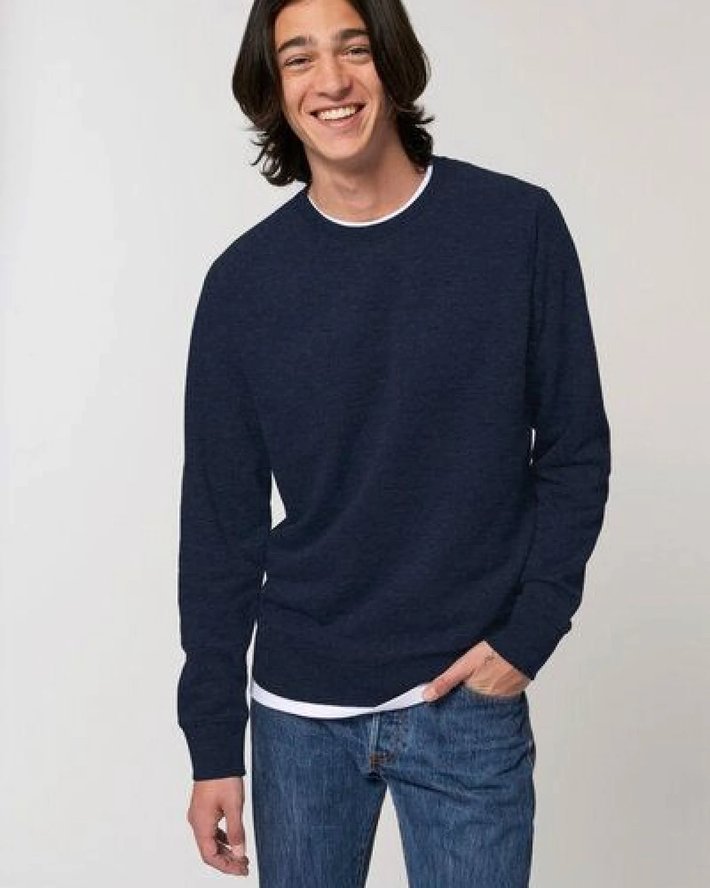 Kultgut NEW Recycling Generation - GOTS zertifiziert - Vegan Pulloversweater / Dunkelblaumeliert – Ansicht 2