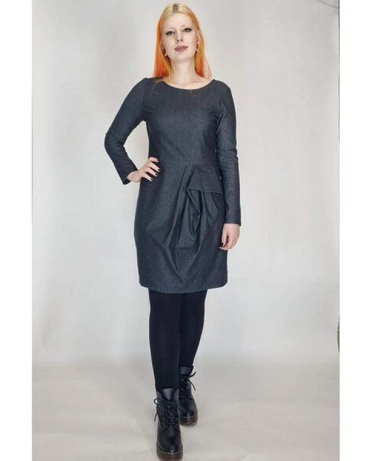 LUMEN organic Kleid drapiert DENIM STRETCH