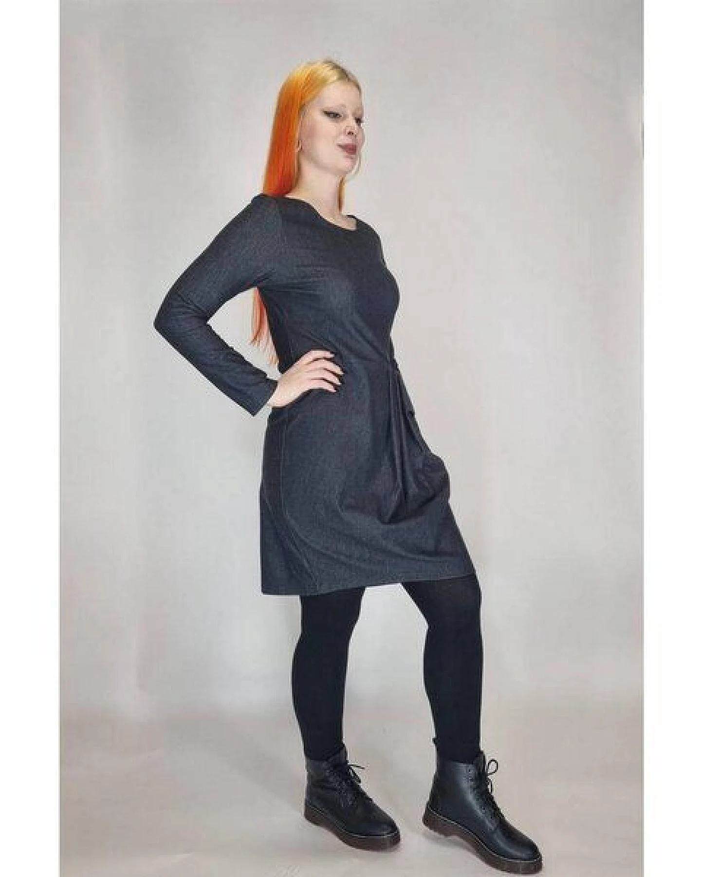LUMEN organic Kleid drapiert DENIM STRETCH – Ansicht 2