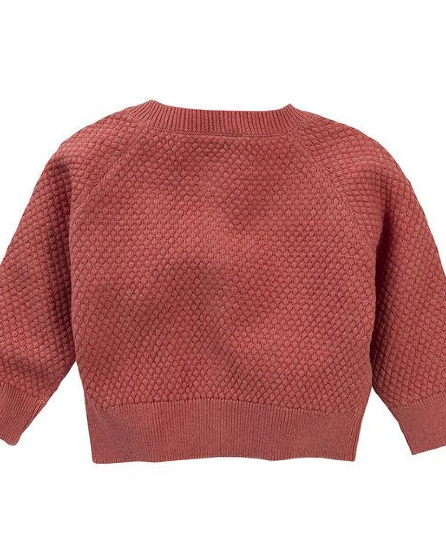People Wear Organic Strickjacke in wabenförmigem Strukturstrick, himbeerrot mélange, aus Bio-Baumwolle – Ansicht 3