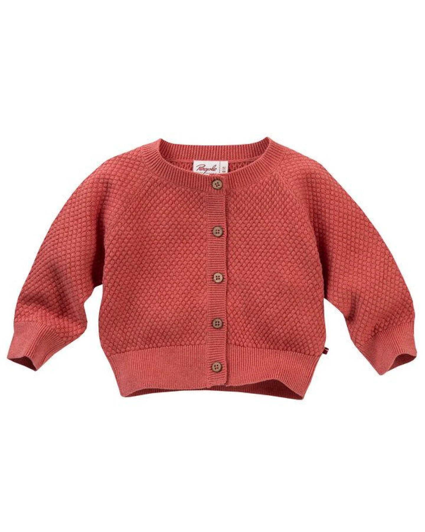People Wear Organic Strickjacke in wabenförmigem Strukturstrick, himbeerrot mélange, aus Bio-Baumwolle – Ansicht 2