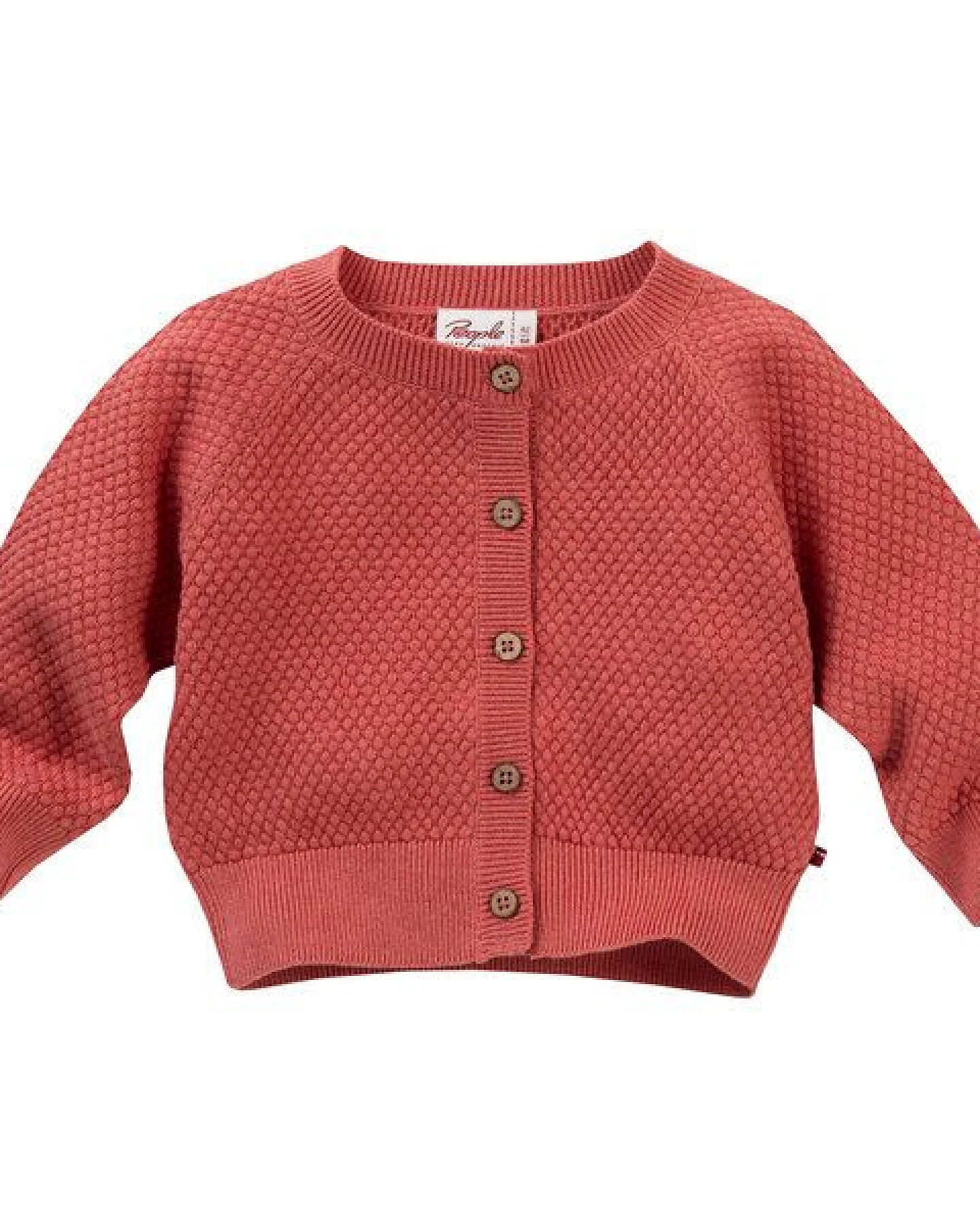 People Wear Organic Strickjacke in wabenförmigem Strukturstrick, himbeerrot mélange, aus Bio-Baumwolle – Ansicht 2