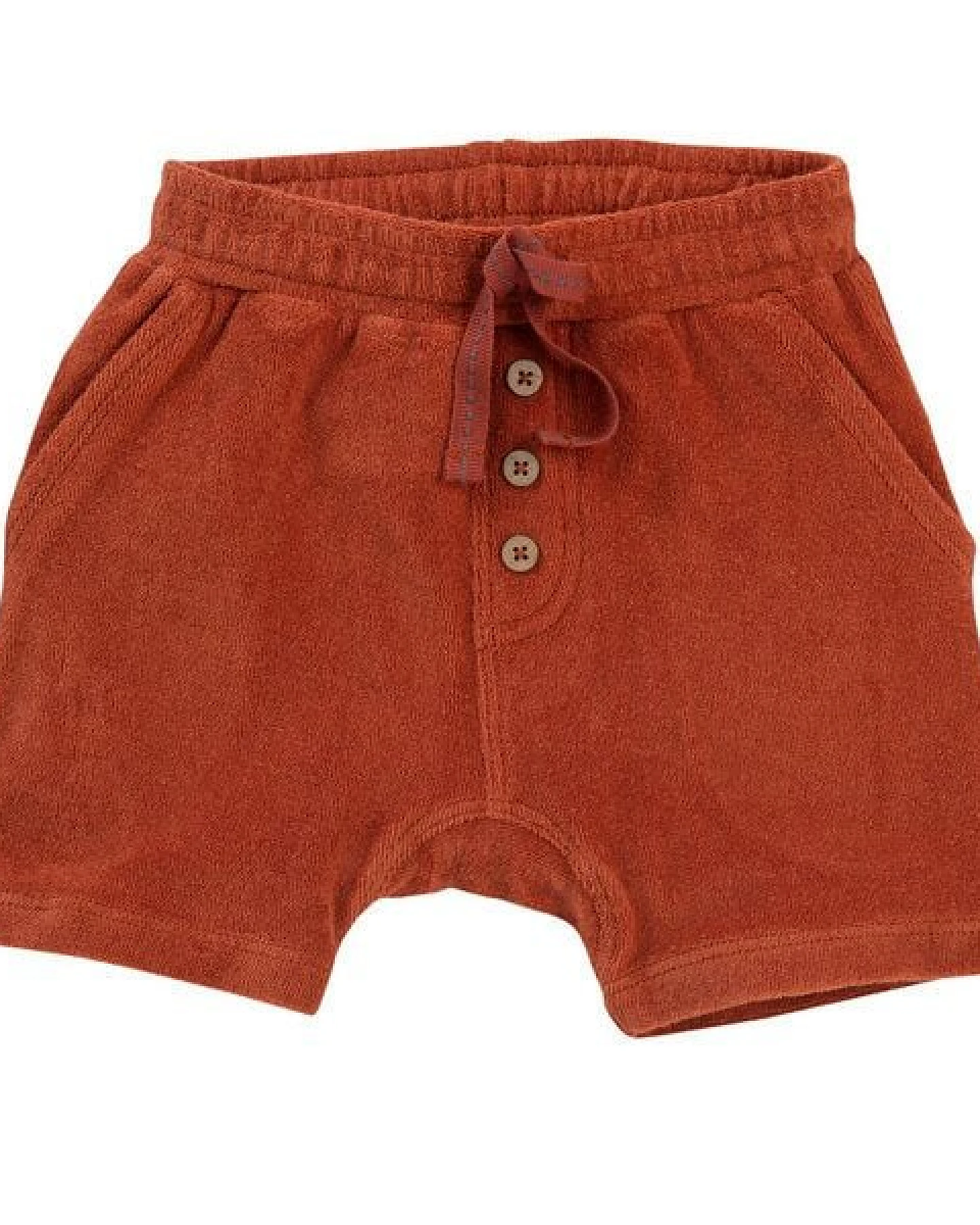 People Wear Organic Frottee-Shorts mit Kokosknöpfen, terracotta-farben, aus Bio-Baumwolle – Ansicht 2