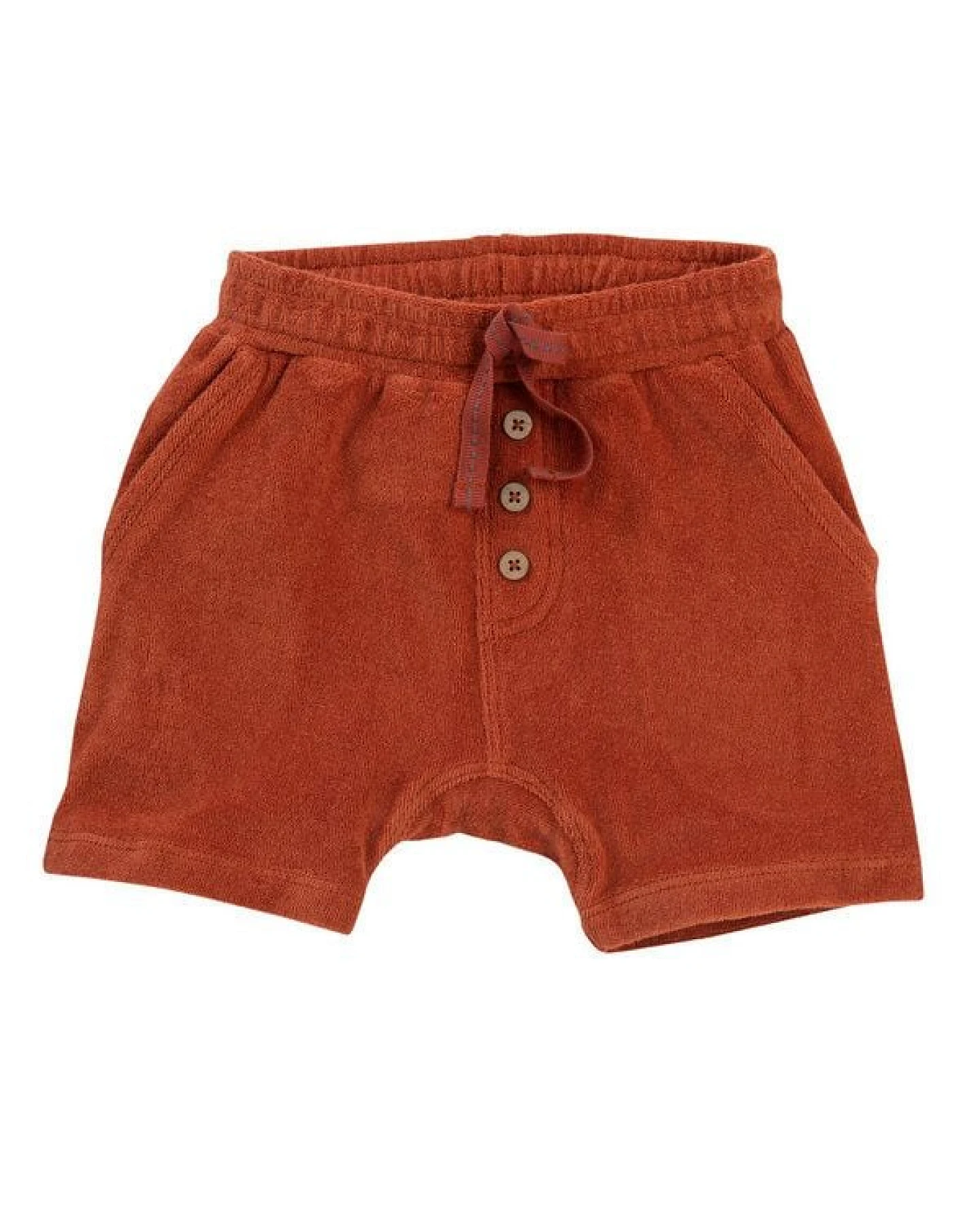 People Wear Organic Frottee-Shorts mit Kokosknöpfen, terracotta-farben, aus Bio-Baumwolle – Ansicht 2
