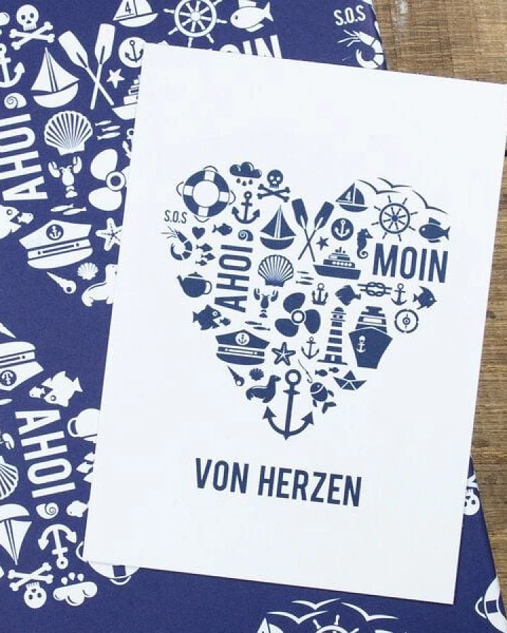 Bow & Hummingbird Postkarte "Von Herzen (maritim)"