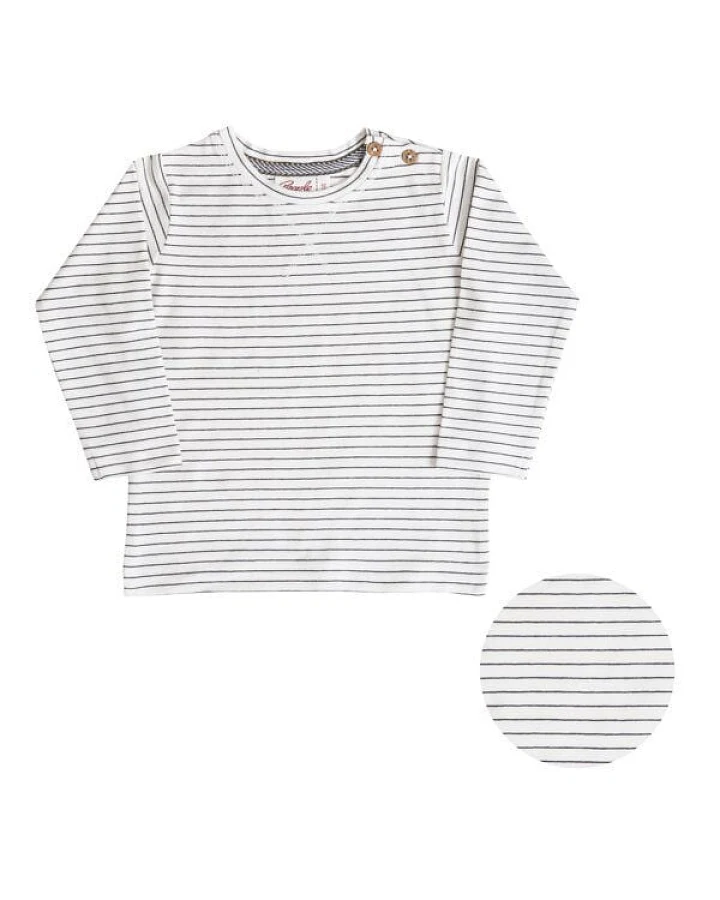 People Wear Organic maritimes Langarm-Shirt, weiß-dunkelgrau geringelt, aus Bio-Baumwolle