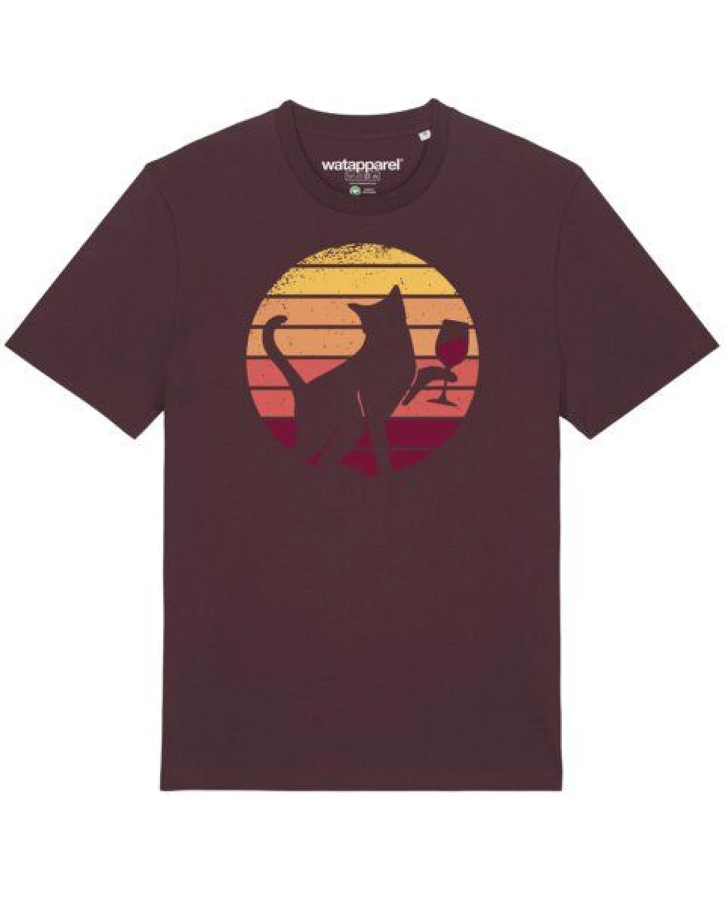 watapparel T-Shirt Unisex Sunset Katze & Rotwein – Ansicht 2
