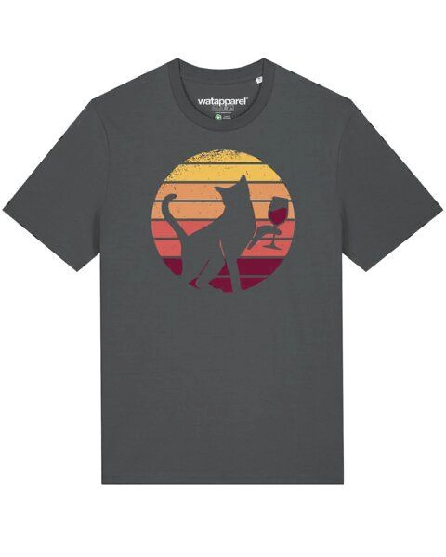 watapparel T-Shirt Unisex Sunset Katze & Rotwein – Ansicht 2