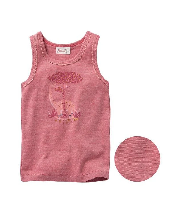 People Wear Organic Unterhemd in rot mélange, mit Druck "Dino", aus Bio-Baumwolle