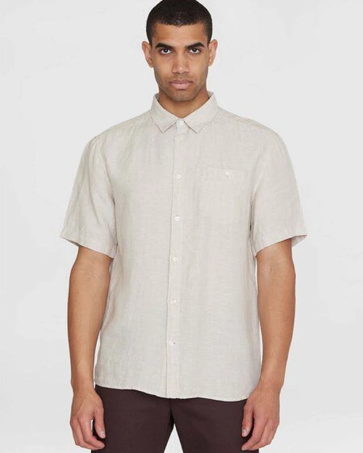 KnowledgeCotton Apparel Hemd - Regular Linen Short Sleeve Shirt - aus 100% Leinen