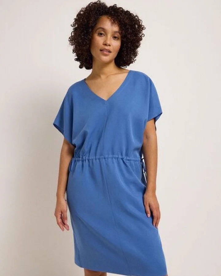 LANIUS Kleid mit V-Ausschnitt aus TENCEL und Bio-Leinen